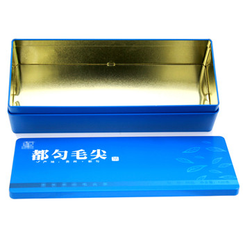 毛尖綠茶長(zhǎng)方形扣肩式馬口鐵盒_通用茶葉鐵盒鐵罐包裝廠(chǎng)家定制